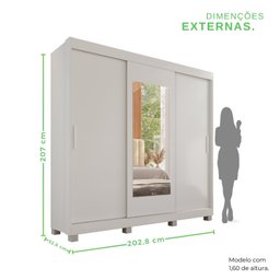 Guarda-roupa 4 Gavetas 3 Portas de Correr com Espelho com Pés Porto - 4