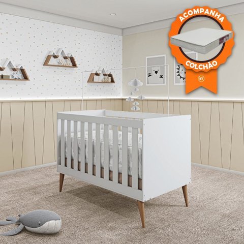 Berço Mini Cama Móveis Estrela Ternura - Branco Acetinado + Colchão Baby Light Ortobom