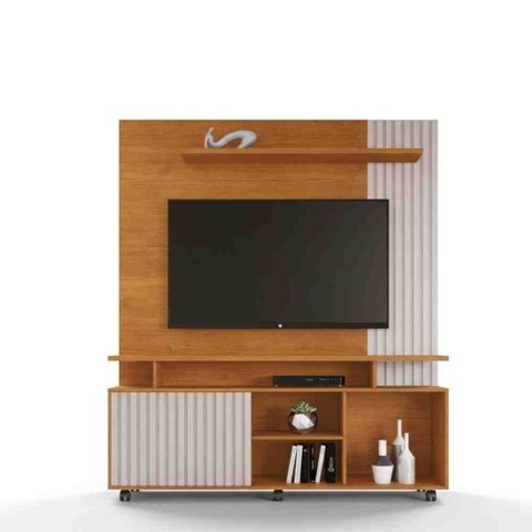Home para Tv 65'' Serrano New Ripado Porta de Correr C/rodízios:cinamomo/off