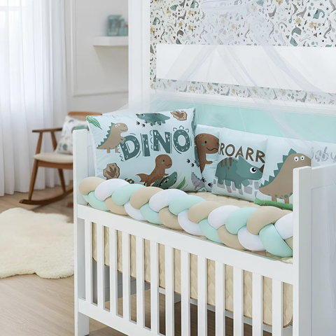 Kit Berço Baby Dream 10 Peças Super Aconchegante e Charmoso Sublimado:dino