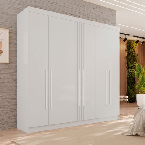 Guarda-Roupa 2 Gavetas 6 Portas Lisboa Branco
