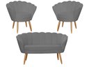 Ver imagem 1 de Kit Namoradeira + 2 Poltronas Decorativa Pétala Suede Cinza Pés Madeira Ms Decor
