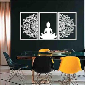 Quadro Decorativo Vazado Buddha Mandala Mdf 3mm Branco