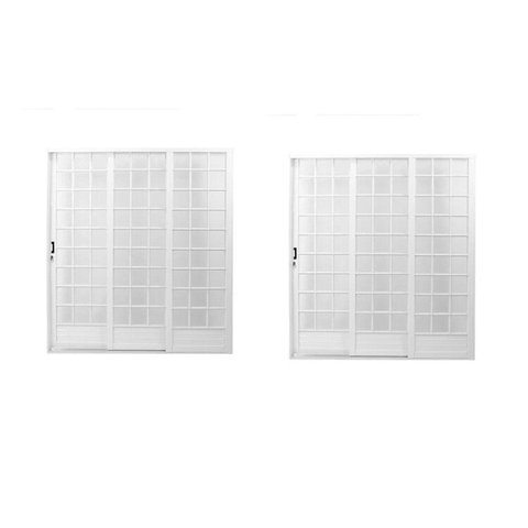 Kit com 2 Portas de Aço de Correr 215x200cm com Vidro Minas Sul MGM Branco