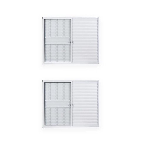 Kit com 2 Janelas de Alumínio Veneziana 100x150cm 3 Folhas 1 Fixa com Grade e Vidro Liso Soft Plus Branco MGM