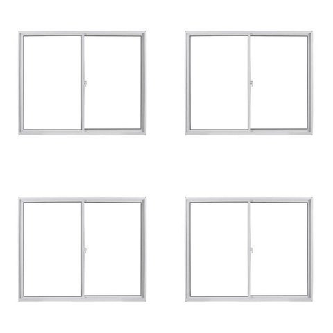 Kit com 4 Janela de Alumínio de Correr 100x120cm Vidro Liso Branco Linha Soft MGM