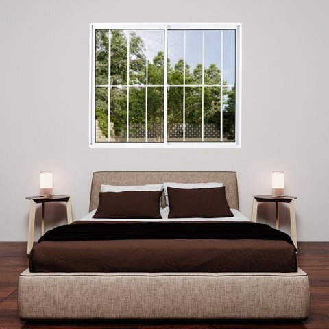 Kit com 2 1/6 Janelas de Alumínio de Correr 100x100cm 2 Folhas com Grade e Vidro Liso Linha Soft MGM Branco