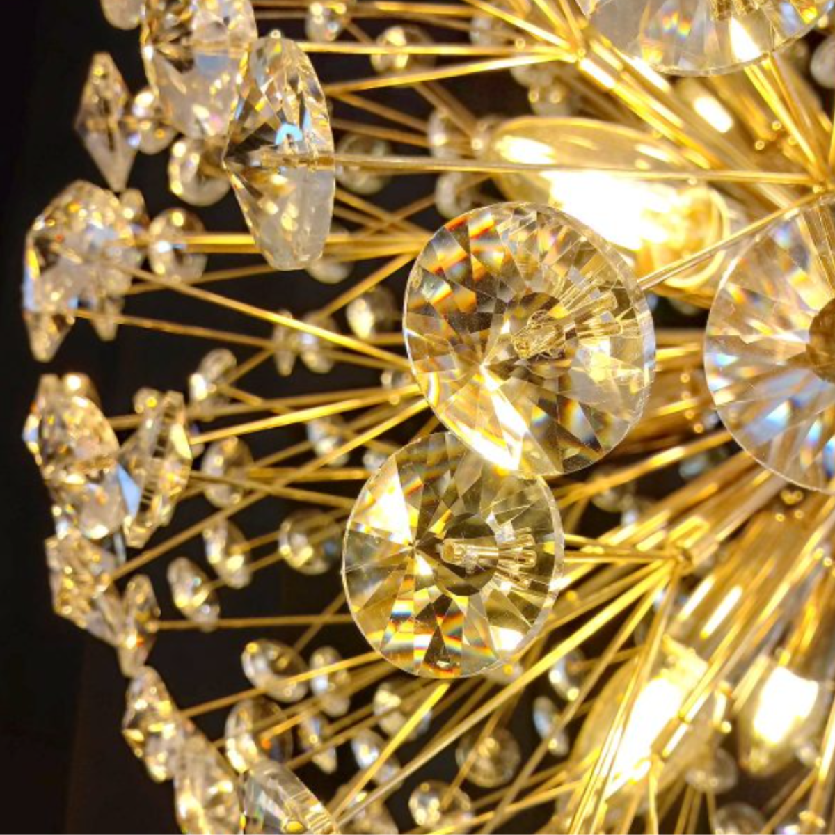 Ver imagem 2 de Lustre Pendente 70cm Dente de Leão 252 Cristais 9xg9 Led Dourada Metal Teto Gimpo Ldl-gold-70cm