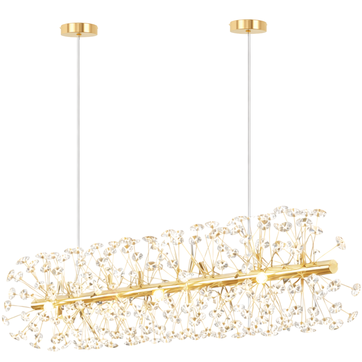 Lustre Pendente 70cm Dente de Leão 252 Cristais 9xg9 Led Dourada Metal Teto Gimpo Ldl-gold-70cm