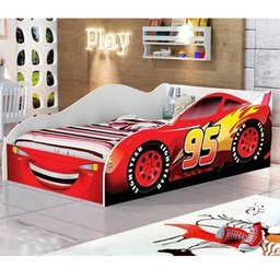 Cama Carro Infantil + Colchão McQueen Vermelho 100% MDF J&A Móveis - 1