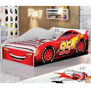 Cama Carro Infantil + Colchão McQueen Vermelho 100% MDF J&A Móveis