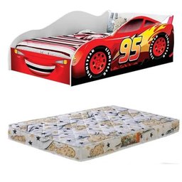 Cama Carro Infantil + Colchão McQueen Vermelho 100% MDF J&A Móveis - 3