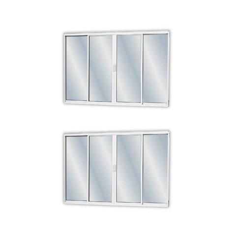 Kit com 2 Janelasde Alumínio de Correr 100x200cm 4 Folhas 2 Fixas com Vidro Liso Linha Soft MGM Branco