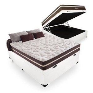 Cama Box Baú Casal 138 Tecido Sintético Branco com Colchão Little Angel - Bello Box - Mola Superlast