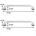 Ver imagem 2 de Kit Alça Barra de Apoio 90 Cm em Alumínio para Idosos Deficientes Gestante 2 Pecas Único