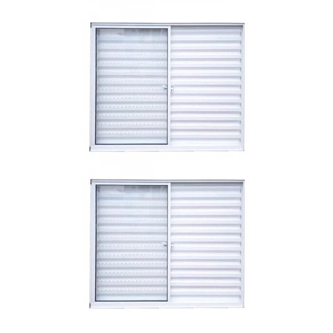Kit com 2 Janelas de Alumínio Veneziana 100x120cm 3 Folhas 1 Fixa com Vidro Liso Branco MGM