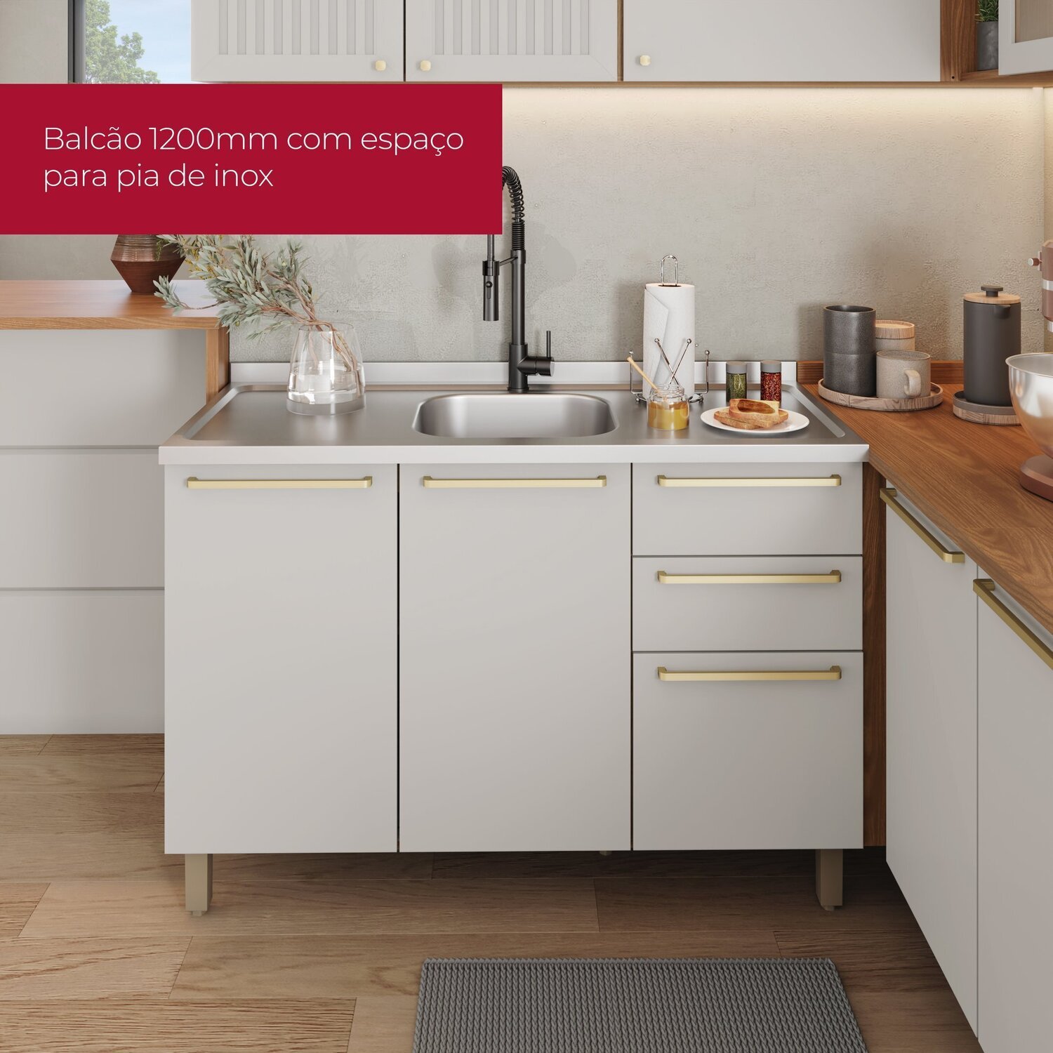 Cozinha Compacta 3 Peças com Aéreo 3 Portas Requinte Espresso Móveis - 12