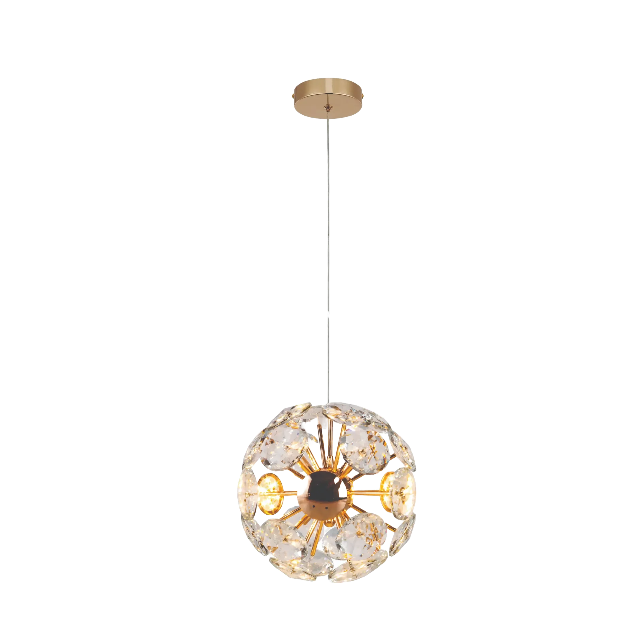 Pendente Φ20cm e Cabo 2mt Metal Dourado ou Cromado com Cristal Transparente Led Integrado 15w 3