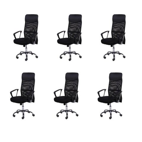 Kit 6 Cadeiras Escritorio Presidente com Relax Tela Mesh Corino 3307 Preto