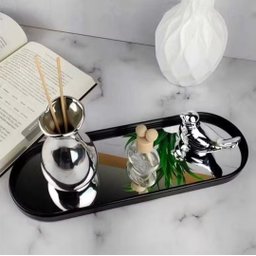 Bandeja Espelhada Banheiro Lavabo Oval Decorativa Multiuso Cor Preto - 3