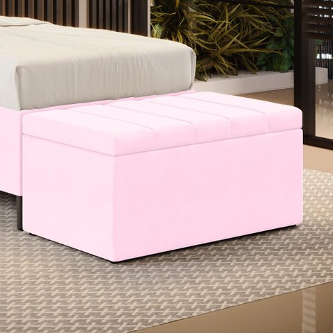Calçadeira Baú Navi 90 para Cama de Solteiro Z-021 Sued Rosa Bebê Aradecor
