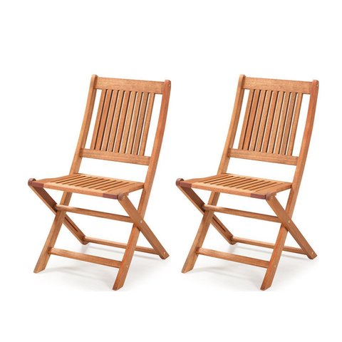 Conjunto de 2 Cadeiras Dobráveis Madeira Maciça Primavera Bege/Stain Jatobá