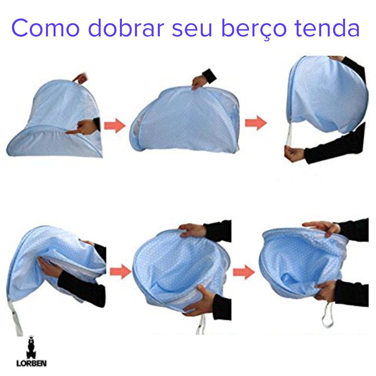 Berço Portátil Tenda Bebê com Mosquiteiro Cama 3 Peças Menino Azul Lorben - 7