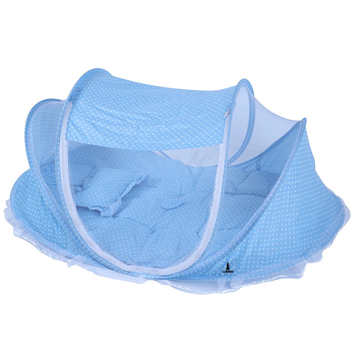 Berço Portátil Tenda Bebê com Mosquiteiro Cama 3 Peças Menino Azul Lorben - 3