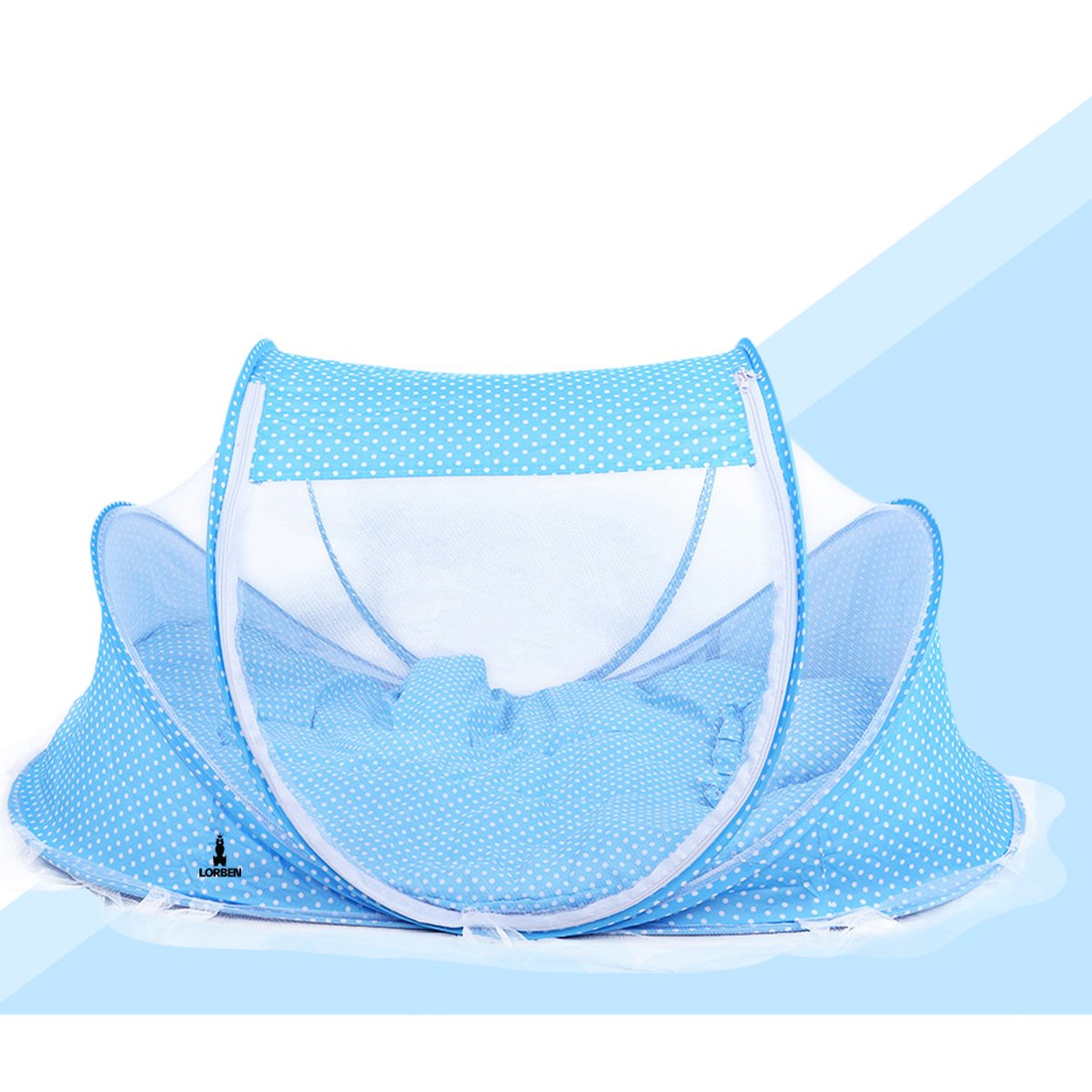 Berço Portátil Tenda Bebê com Mosquiteiro Cama 3 Peças Menino Azul Lorben