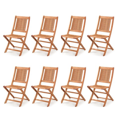 Conjunto de 8 Cadeiras Dobráveis para Jardim em Madeira Maciça Linha Primavera Bege/Stain Jatobá
