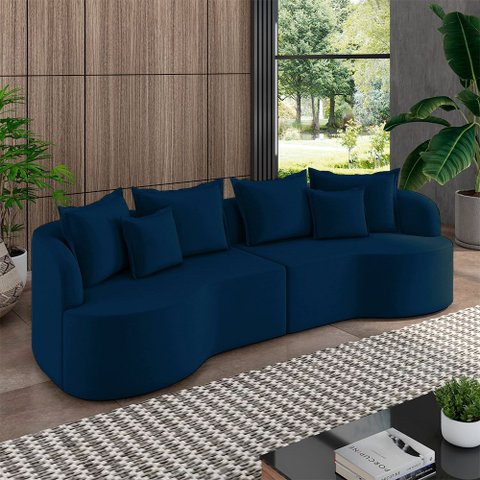 Sofá Living Decorativo Salinas 4 ou Mais Lugares com Almofadas 290cm Modulado Veludo Azul G33- Gran
