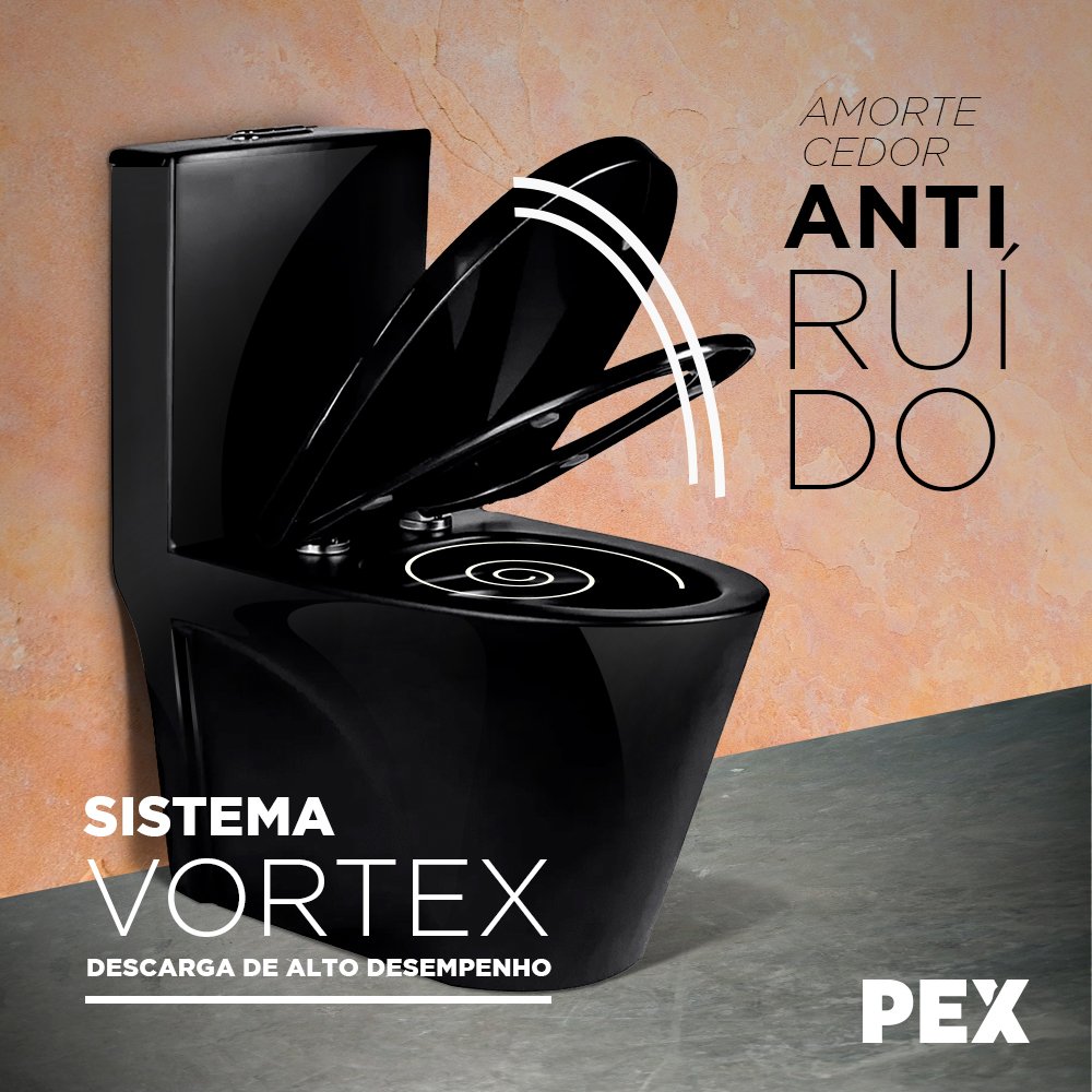 Vaso Sanitário Monobloco Preto Pex Magnus Produzido em Cerâmica - 3