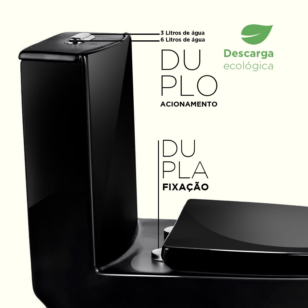 Vaso Sanitário Monobloco Preto Pex Magnus Produzido em Cerâmica - 2