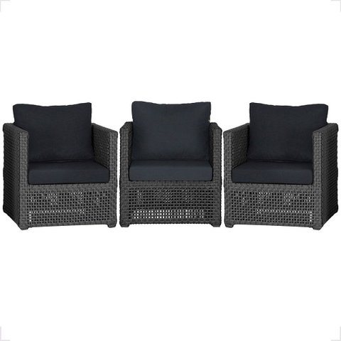 3 Poltronas Madri Alumínio Corda Náutica Estofado 12 Trama Original