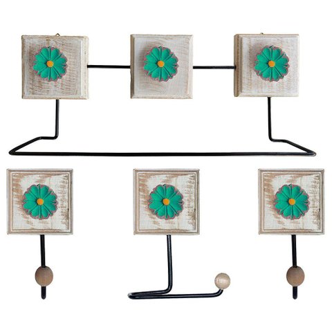 Kit Banheiro com 2 Toalheiros + Porta Papel Higiênico + Toalheiro Rustico Artesanal Cor Verde