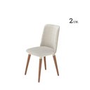 Ver imagem 1 de Conjunto de 2 Cadeiras de Madeira Maciça Estofada Dakota - Natural C/ Bouclé Cru e Pu Off White -