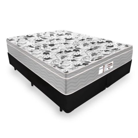 Cama Box Casal Bipartido Tecido Sintético Preto com Colchão De Molas Ensacadas - Probel Evolution
