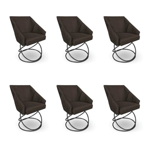 Kit 6 Poltronas Luxo Alana Suede Base Luxo Preto - Pallazio Cor:Marrom