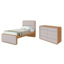 Ver imagem 1 de Kit Quarto Infantil com Cama Solteiro Corino e Cômoda 8 Gavetas Loop Bege Amêndoa Clean/Off White