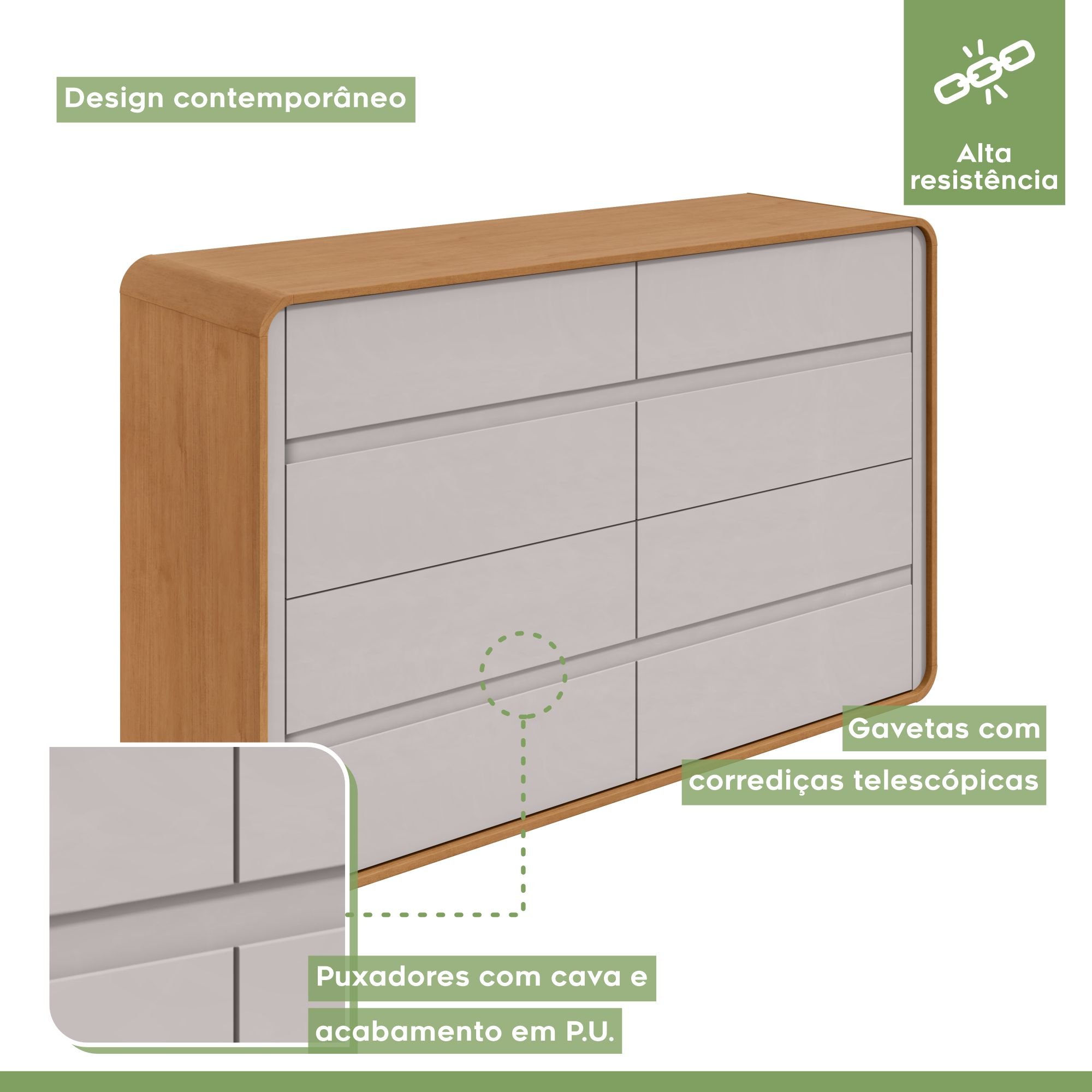 Quarto Infantil com Cama Solteiro Loop Tecido Corano e Cômoda 8 Gavetas 152x48x96cm Loop - 13