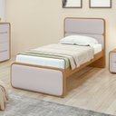 Ver imagem 2 de Kit Quarto Infantil com Cama Solteiro Corino e Cômoda 8 Gavetas Loop Bege Amêndoa Clean/Off White