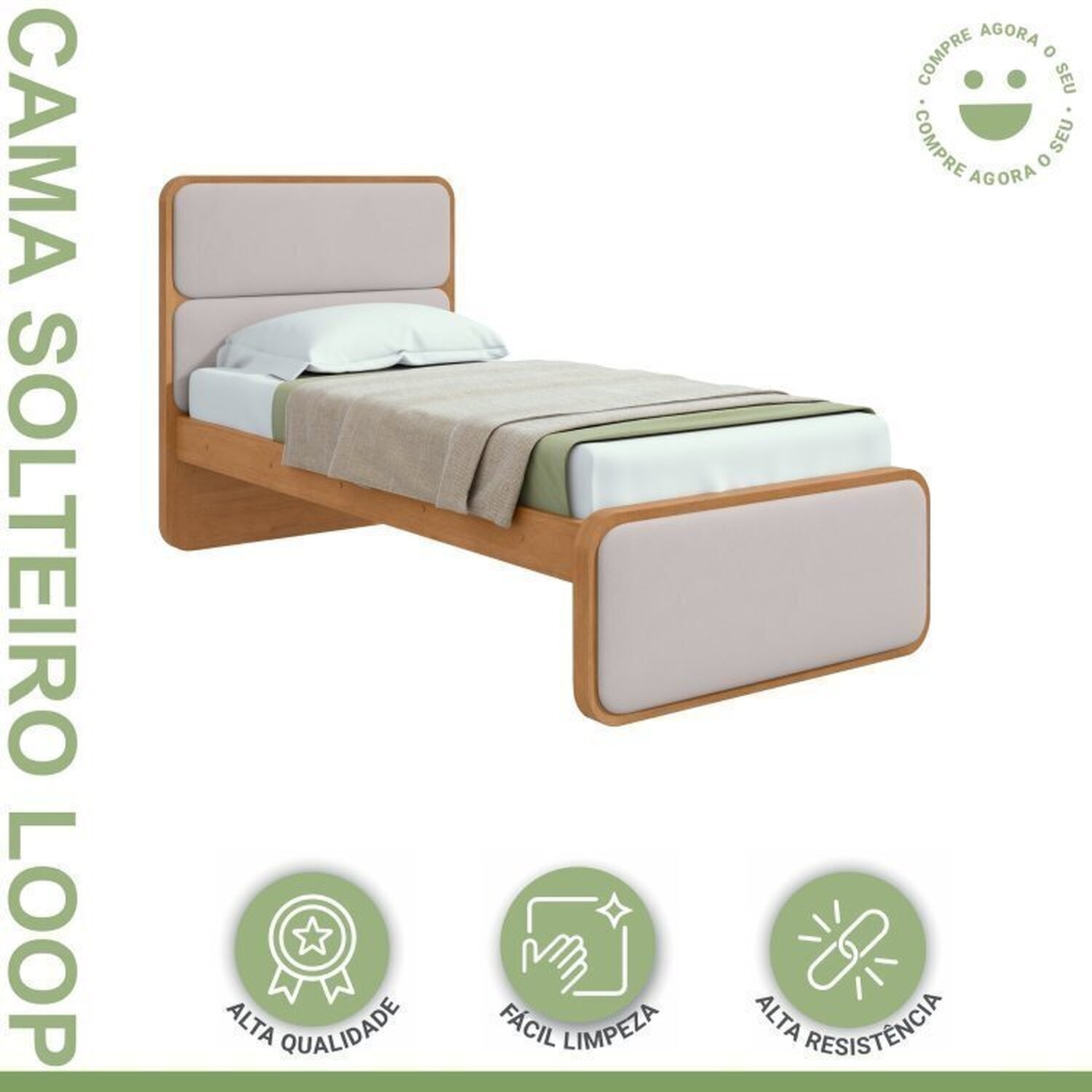 Quarto Infantil com Cama Solteiro Loop Tecido Corano e Cômoda 8 Gavetas 152x48x96cm Loop - 8