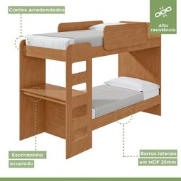 Quarto Infantil com Beliche Olga Cômoda e Criado Baião e Guarda-roupa Alonzo - 4