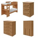 Ver imagem 2 de Conjunto Quarto Infantil com Beliche Escrivaninha Cômoda e Guarda-Roupa Marrom Amêndoa Clean