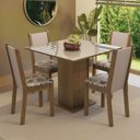 Ver imagem 1 de Conjunto Sala de Jantar Mesa Tampo de Vidro 4 Cadeiras Rustic/crema/hibiscos Tifani Madesa