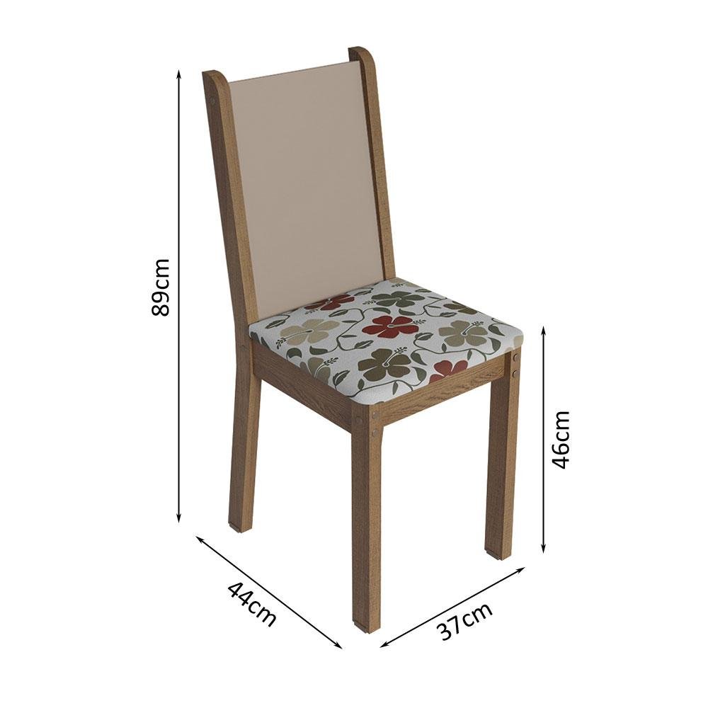 Conjunto Sala de Jantar Mesa Tampo de Vidro 4 Cadeiras Rustic/crema/hibiscos Tifani Madesa - 3