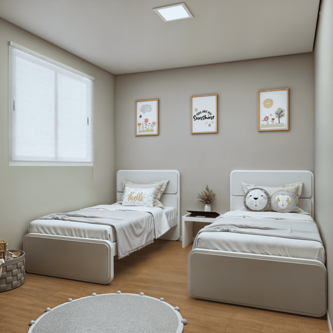 Kit 2 Camas de Solteiro Infantil com Cabeceira Estofada Corino Loop Branco