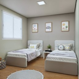 Quarto Infantil com 2 Camas Solteiro Loop Tecido Korino - 1