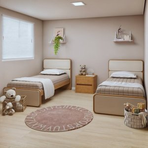 Quarto Infantil com 2 Camas Solteiro Loop e 1 Mesa de Cabeceira Leder