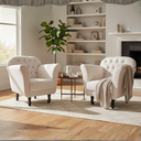 Ver imagem 1 de Kit 2 Poltronas Decorativa Dália Linho Bege Pés Madeira